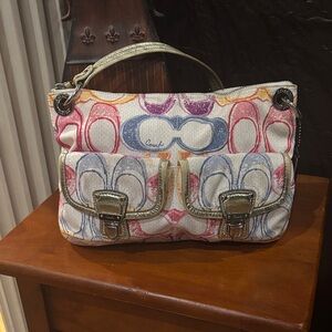 Coach Kristin Watercolor Signature Poppy Satchel – Metallic Gold Trim 19030